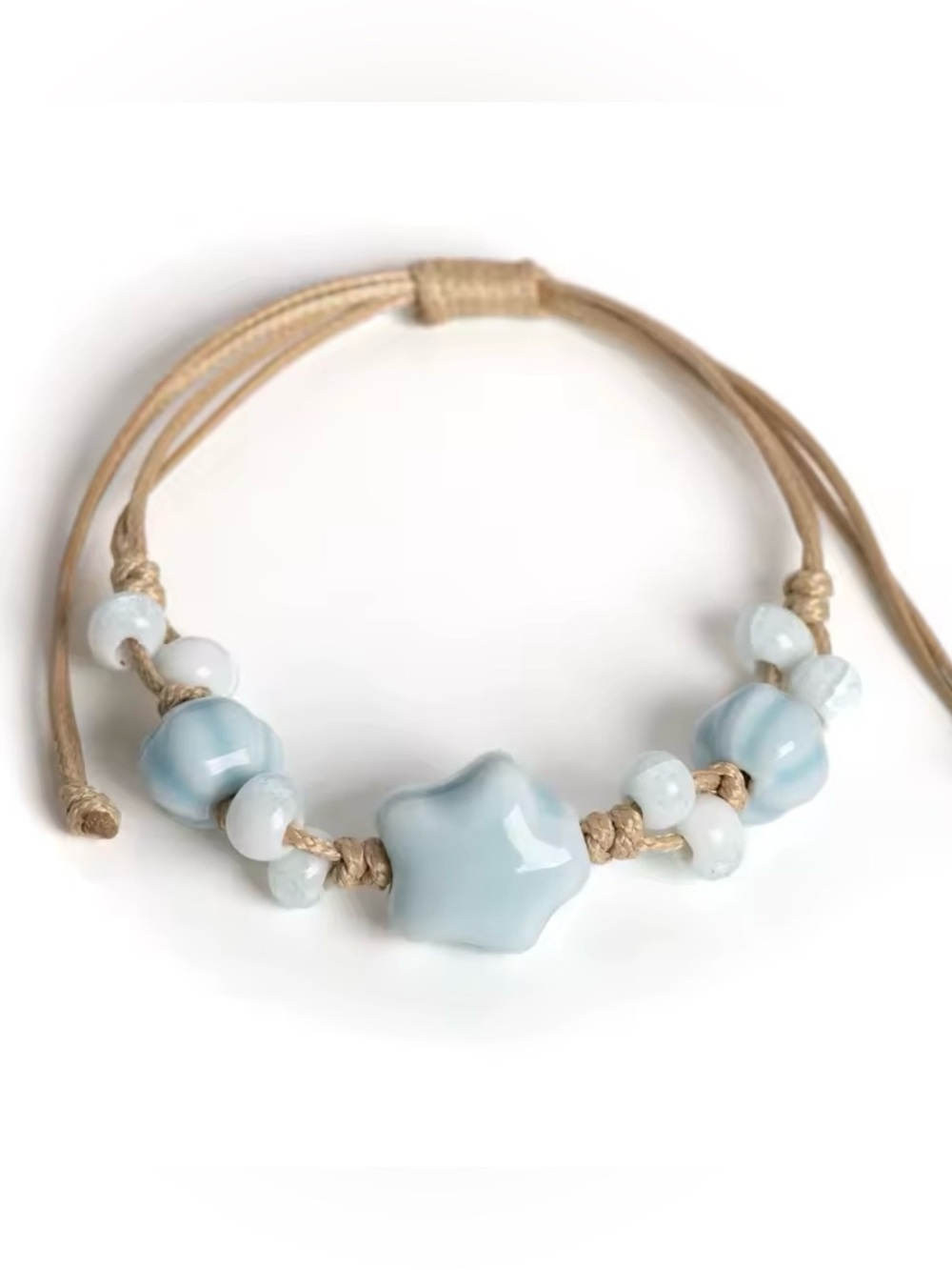 Light Blue Star and Bead Adjustable Bracelet